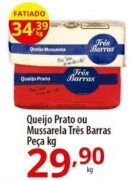 Akki Atacadista Queijo Prato ou Mussarela Três Barras Peça kg oferta