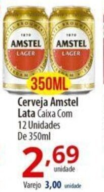 Akki Atacadista Cerveja Amstel Lata Caixa Com 12 Unidades De 350ml oferta