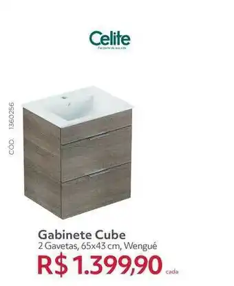 Telhanorte Gabinete Cube 2 Gavetas 65x43 Cm Wengué Celite oferta