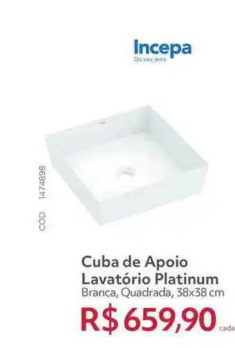 Telhanorte Cuba De Apoio Lavatório Platinum Branca Quadrada 38x38cm Incepa oferta