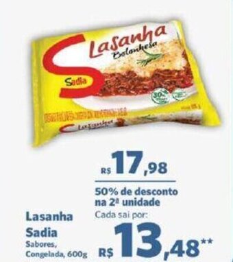 Sam's Club Lasanha Sadia Sabores, Congelada, 600g oferta