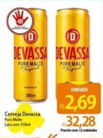 Atacadão Cerveja Devassa Puro Malte Lata com 350ml oferta