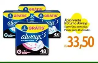 Atacadão Absorvente Noturno Always Suave/Seca com Abas Pacote com 48 unidades oferta