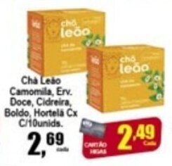 Higa's Supermercado Cha Leao Camomila Erv, Doce, Cideira, Boldo, Hortela Cx c/10unids oferta