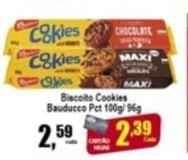 Higa's Supermercado Biscoito Cookies Bauducco pct 100g/96g oferta