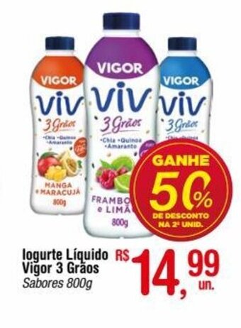 Fort Atacadista logurte Líquido Vigor 3 Grãos Sabores 800g oferta
