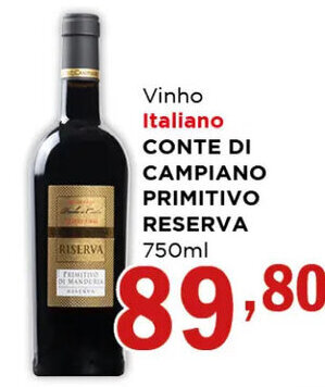 Supermercados Mundial Vinho Italiano CONTE DI CAMPIANO PRIMITIVO RESERVA 750ml oferta