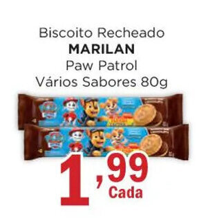 Supermercados Mundial Biscoito Recheado MARILAN Paw Patrol Vários Sabores 80g oferta
