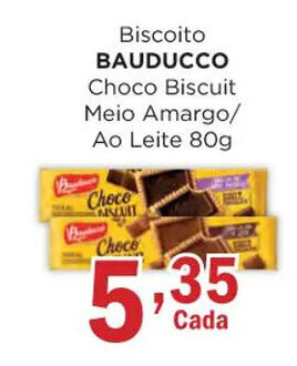 Supermercados Mundial Biscoito BAUDUCCO Choco Biscuit Meio Amargo/ Ao Leite 80g oferta