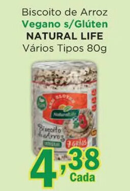 Supermercados Mundial Biscoito de Arroz Vegano s/Glúten NATURAL LIFE Vários Tipos 80g oferta