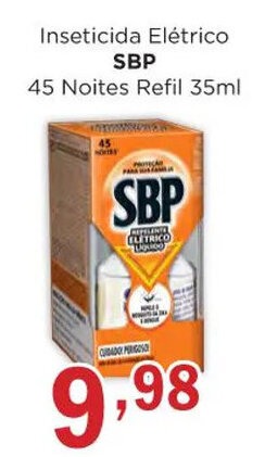 Inseticida Elétrico SBP 45 Noites Refil 35ml