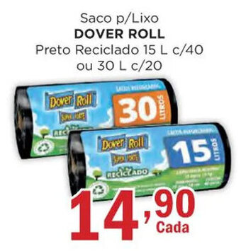 Saco p/Lixo DOVER ROLL Preto Reciclado 15 L c/40 ou 30 L c/20