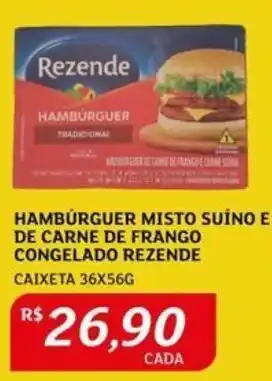 Assaí Atacadista HAMBÚRGUER MISTO SUÍNO E DE CARNE DE FRANGO CONGELADO REZENDE CAIXETA 36X56G oferta
