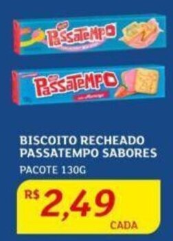BISCOITO RECHEADO PASSATEMPO SABORES PACOTE 130G
