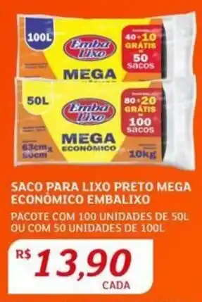 Assaí Atacadista SACO PARA LIXO PRETO MEGA ECONOMICO EMBALIXO PACOTE COM 100 UNIDADES DE 50L OU COM 50 UNIDADES DE 100L oferta