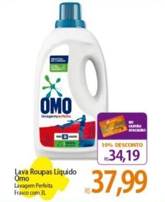 Atacadão Lava Roupas Líquido Omo Lavagem Perfeita Frasco com 3L oferta