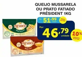 Roldão Queijo mussarela ou prato fatiado président 1kg oferta