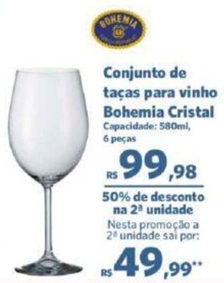 Sam's Club Conjunto de taças para vinho Bohemia Cristal Capacidade: 580ml, 6 peças oferta