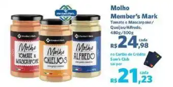 Sam's Club Molho Member's Mark Tomate e Mascarpone/ Queijos/Alfredo, 480g/500g oferta