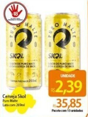 Atacadão Cerveja Skol Puro Malte Lata com 269ml oferta