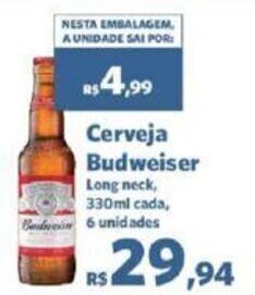 Sam's Club Cerveja Budweiser Long neck, 330ml cada, 6 unidades oferta