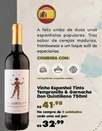Sam's Club Vinho Espanhol Tinto Tempranillo & Garnacha Don Quintiliano 750ml oferta