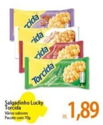 Atacadão Salgadinho Lucky Torcida Vários sabores Pacote com 70g oferta