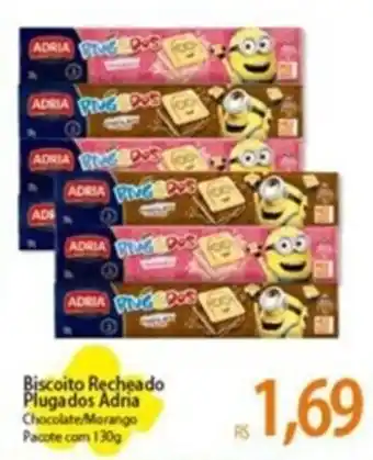 Atacadão Biscoito Recheado Plugados Adria Chocolate Morango Pacote com 130g oferta