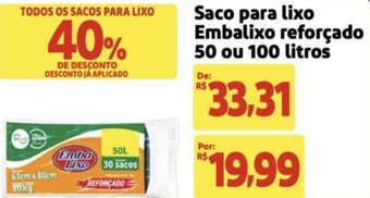 Extra Supermercado Saco para lixo Embalixo reforçado 50 ou 100 litros oferta