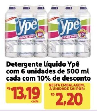 Extra Supermercado Detergente líquido Ypê com 6 unidades de 500 ml cada com 10% de desconto oferta