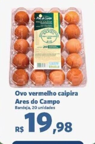 Ovo vermelho caipira Ares do Campo Bandeja, 20 unidades