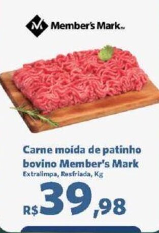 Sam's Club Carne moída de patinho bovino Member's Mark Extralimpa, Resfriada, Kg oferta