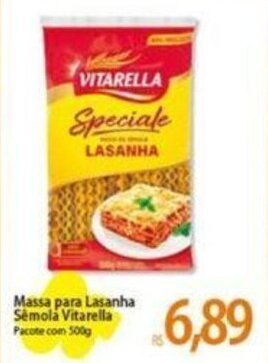 Massa para Lasanha Sêmola Vitarella Pacote com 500g