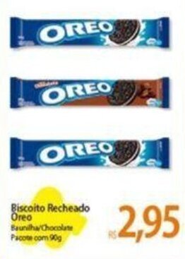 Atacadão Biscoito Recheado Oreo Baunilha/Chocolate Pacote com 90g oferta