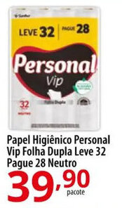Akki Atacadista Papel Higiênico Personal Vip Folha Dupla Leve 32 Pague 28 Neutro oferta