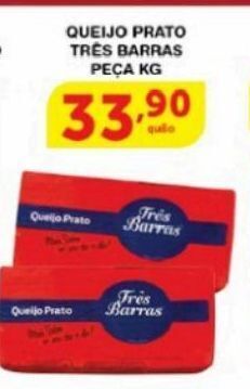 Roldão Queijo prato três barras peça kg oferta