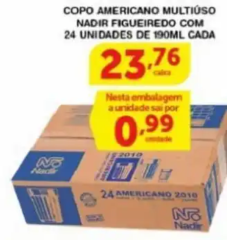 Roldão Copo americano multiúso nadir figueiredo com 24 unidades de 190 ml cada oferta