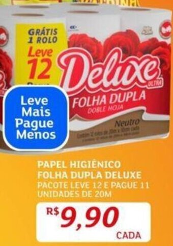 Assaí Atacadista PAPEL HIGIENICO FOLHA DUPLA DELUXE PACOTE LEVE 12 E PAGUE 11 UNIDADES DE 20M oferta