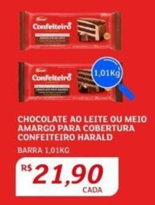Assaí Atacadista CHOCOLATE AO LEITE OU MEIO AMARGO PARA COBERTURA CONFEITEIRO HARALD BARRA 1,01KG oferta