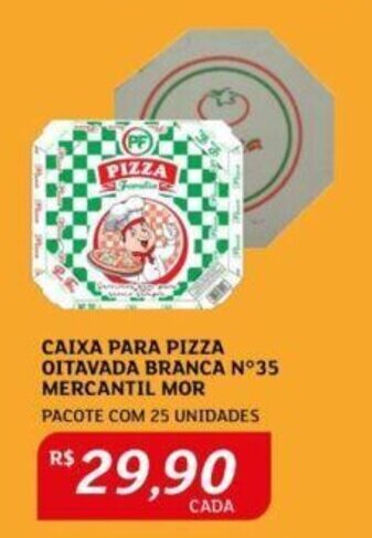 Assaí Atacadista CAIXA PARA PIZZA OITAVADA BRANCA N°35 MERCANTIL MOR PACOTE COM 25 UNIDADES oferta