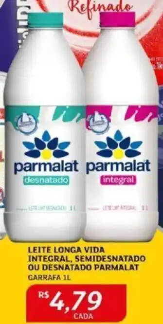 LEITE LONGA VIDA INTEGRAL, SEMIDESNATADO OU DESNATADO PARMALAT GARRAFA 1L