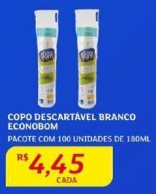 COPO DESCARTÁVEL BRANCO ECONOBOM PACOTE COM 100 UNIDADES DE 180ML