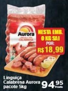 Rossi Supermercado Linguiça Calabresa Aurora pacote 5kg oferta