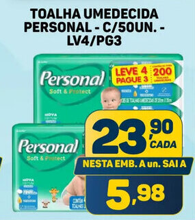 TOALHA UMEDECIDA PERSONAL - C/50UN.-LV4/PG3