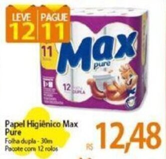 Atacadão Papel Higiênico Max Pure Folha dupla-30m Pacote com 12 rolos oferta