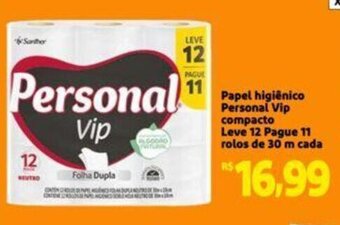 Extra Supermercado Papel higiênico Personal Vip compacto Leve 12 Pague 11 rolos de 30 m cada oferta