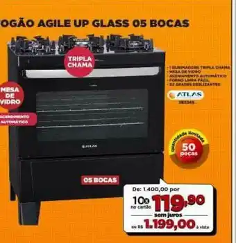 Móveis Simonetti Fogão Agile Up Glass 05 Bocas Atlas oferta