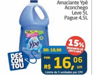 Tenda Atacado Amaciante ypê aconchego leve 5l pague 4,5l oferta