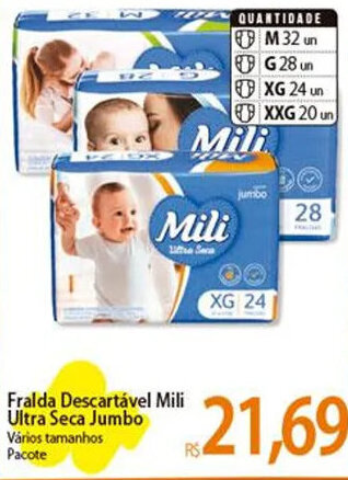 Atacadão Fralda Descartável Mili Ultra Seca Jumbo Vários tamanhos Pacote oferta