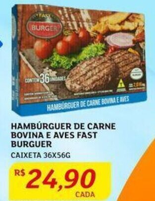 Assaí Atacadista HAMBÚRGUER DE CARNE BOVINA E AVES FAST BURGUER CAIXETA 36X56G oferta